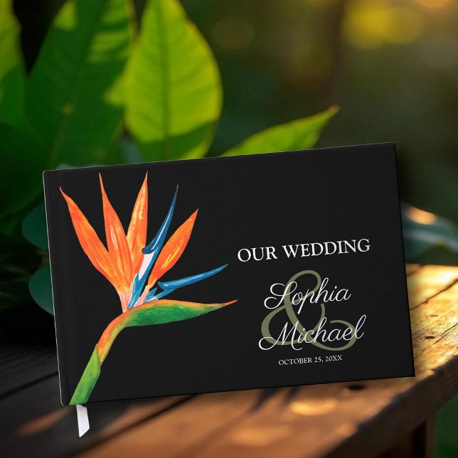Libro De Visitas Ave acuarela del Boda del paraíso (Watercolor Bird of Paradise Wedding Foil Guest Book)