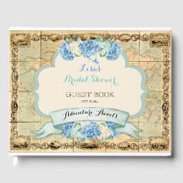 Libro De Visitas Aventuras Aguardan Mapa Mundial Vintage Hortensias