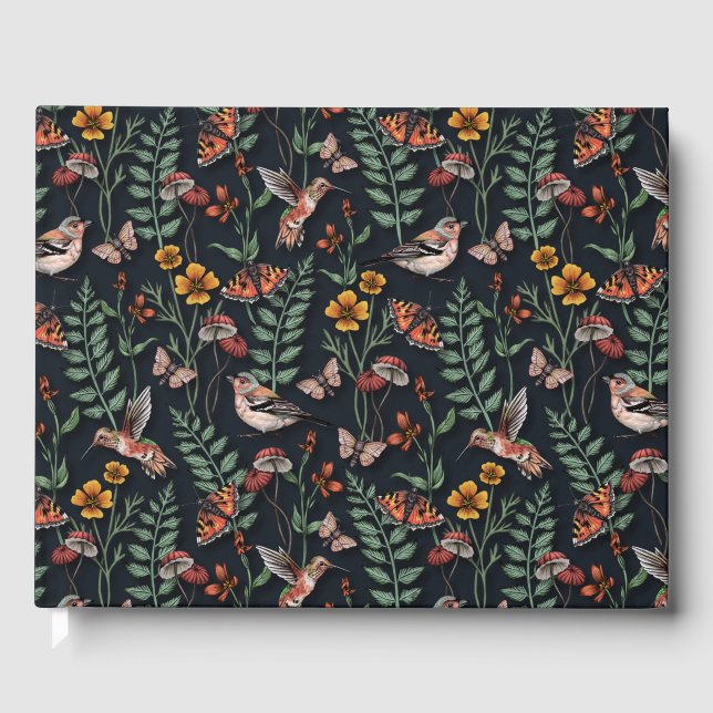 Libro De Visitas Aves de jardín oscuro y mariposas (Anverso)