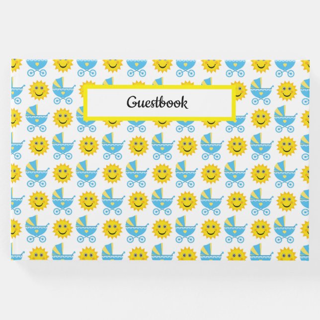 LIBRO DE VISITAS AZUL AMARILLO BLANCO PORTÁTIL SUNS (Anverso)