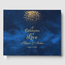 Libro De Visitas Azul celeste romántico con confetti de oro