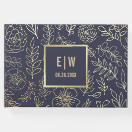 Libro De Visitas Azul Marino | Boda Gold Floral