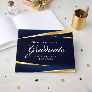 Libro De Visitas Azul Marino Dorado Geométrico Formal Personalizado