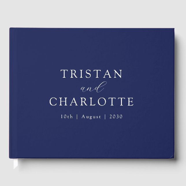 Libro De Visitas Azul marino elegante personalizado (Anverso)
