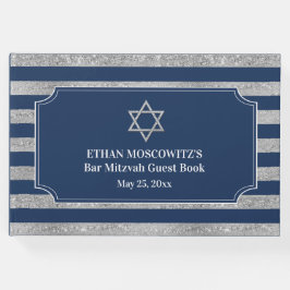 Libro De Visitas Azul marino, franjas grises Bar Mitzvah