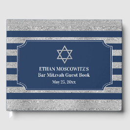 Libro De Visitas Azul marino, franjas grises Bar Mitzvah