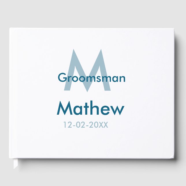 Libro De Visitas Azul marino groomsman nombre letra fecha masculino (Anverso)