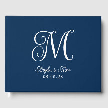 Azul Marino y Blanco Monograma Curly de Boda Preci