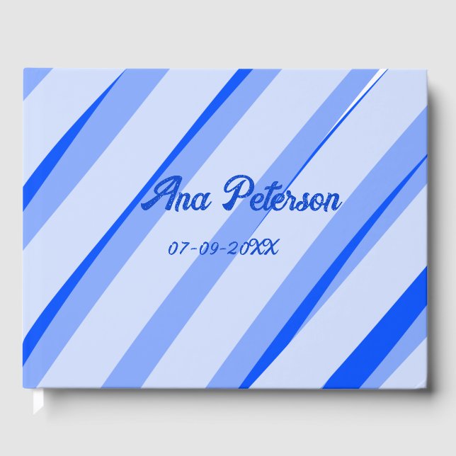 Libro De Visitas azul pastel añadir nombre fecha líneas patrón boho (Anverso)
