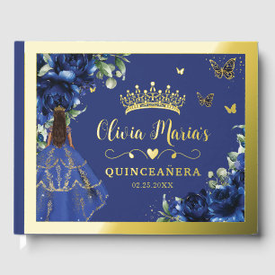 Libro De Visitas Azul Real Floral Quinceanera Dulce 16 Princesa
