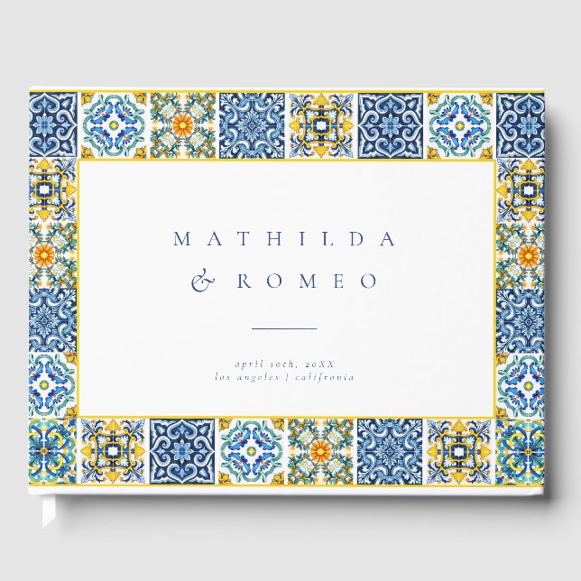 Libro De Visitas Azulejos mediterráneos azules y boda de cítricos (Anverso)