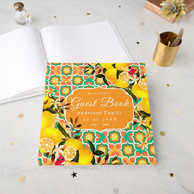 Libro De Visitas Azulejos Mediterráneos Limón Naranja (Anverso Abierto)