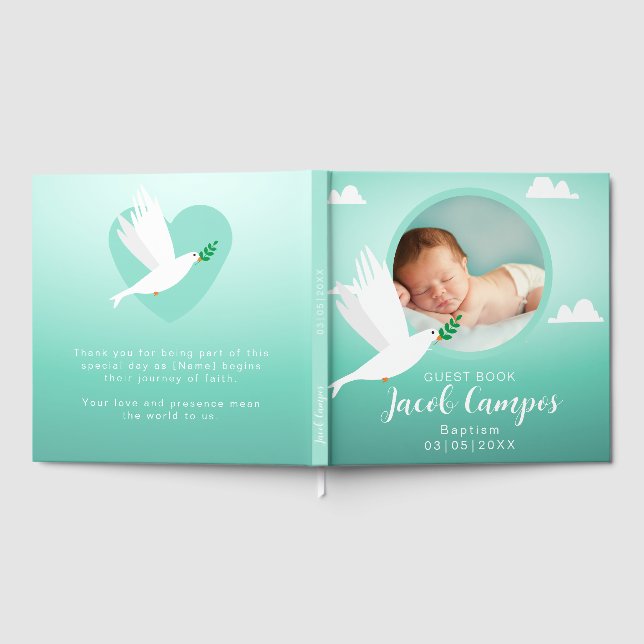 Libro De Visitas Baby Boy Baptism Christening Dove Blue Teal (Lleno)