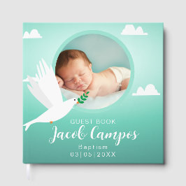 Libro De Visitas Baby Boy Baptism Christening Dove Blue Teal