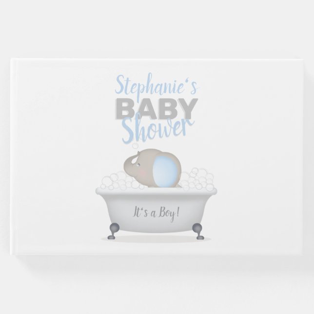 Libro De Visitas Baby Elephant Bubble Bath Boy Baby Shower (Anverso)