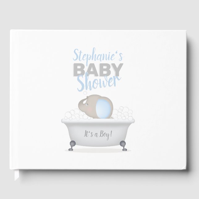 Libro De Visitas Baby Elephant Bubble Bath Boy Baby Shower (Anverso)