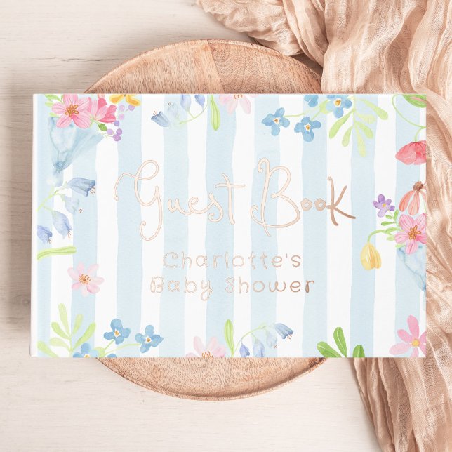 Libro De Visitas Baby in Bloom Whimsical Stripes Baby Shower (Subido por el creador)
