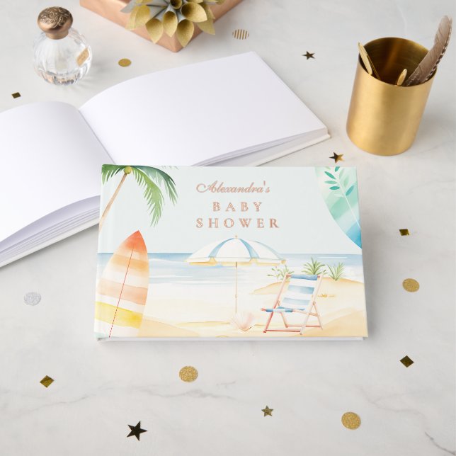 Libro De Visitas Baby on Board Beach Surf Baby Shower (Anverso Abierto)