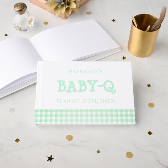 Libro De Visitas Baby-Q Mint Green Gingham Baby Shower (Anverso Abierto)