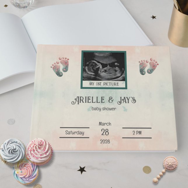 Libro De Visitas Baby Shower "Adivina quién" de género revela ultra (Customize Ultrasound Baby Shower "Guess Who" Guest Book)