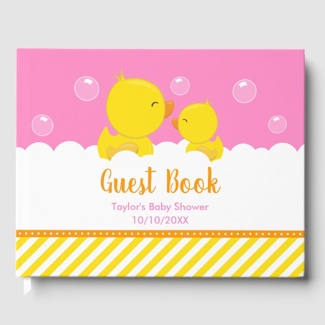 Libro De Visitas Baby Shower amarillo y rosa dudoso de goma (Anverso)