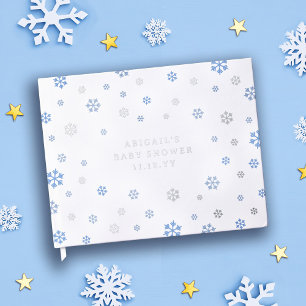 Libro De Visitas Baby Shower Blue Silver Snowflakes Wind Boy