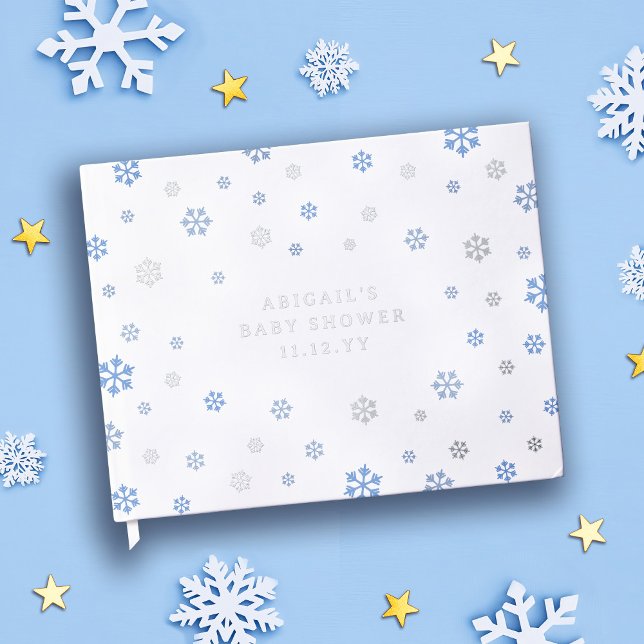 Libro De Visitas Baby Shower Blue Silver Snowflakes Wind Boy (Subido por el creador)