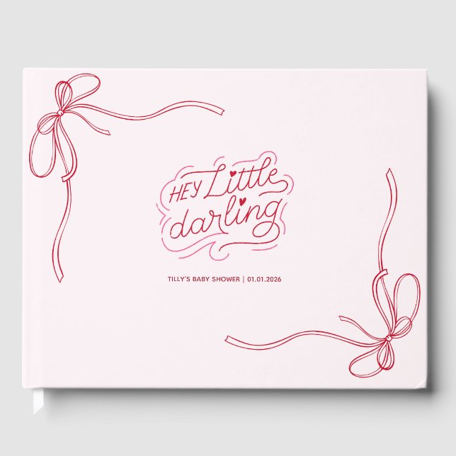 Libro De Visitas Baby Shower Chica de cintas Rubor rosadas de cinta (Anverso)