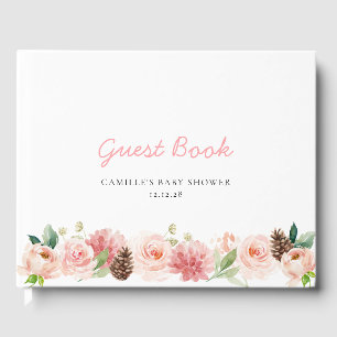 Libro De Visitas Baby Shower Chica Floral de invierno rosa