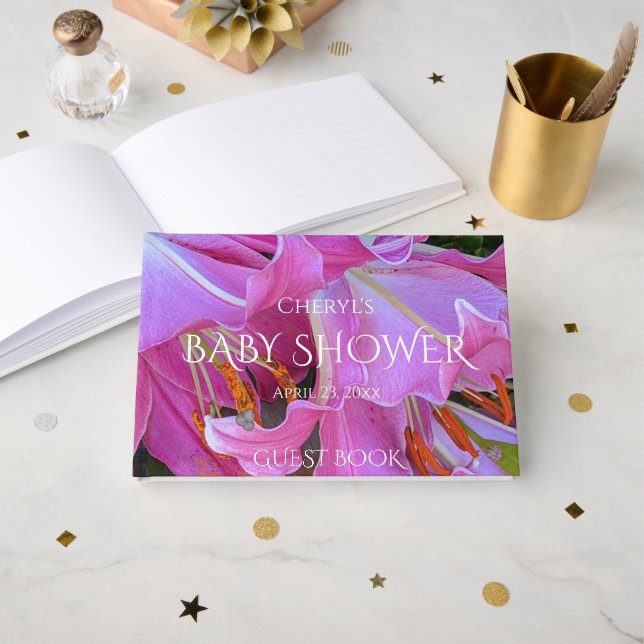 Libro De Visitas Baby Shower Chica floral Lirio Rosa Blooms Floral (Anverso Abierto)