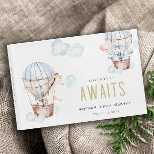 Libro De Visitas Baby Shower de animales azulados de globo aerostát