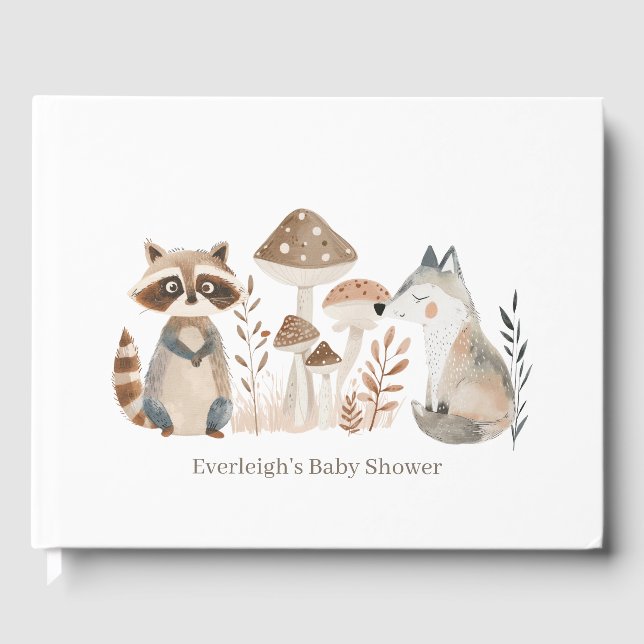 Libro De Visitas Baby Shower de animales de Woodland pintados de pi (Anverso)