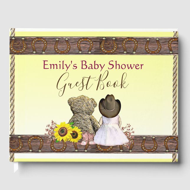 Libro De Visitas Baby Shower de Cowgirl Lil' amarilla (Anverso)