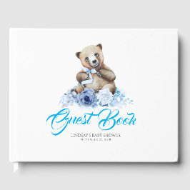 Libro De Visitas Baby Shower de flores azules de pequeño oso