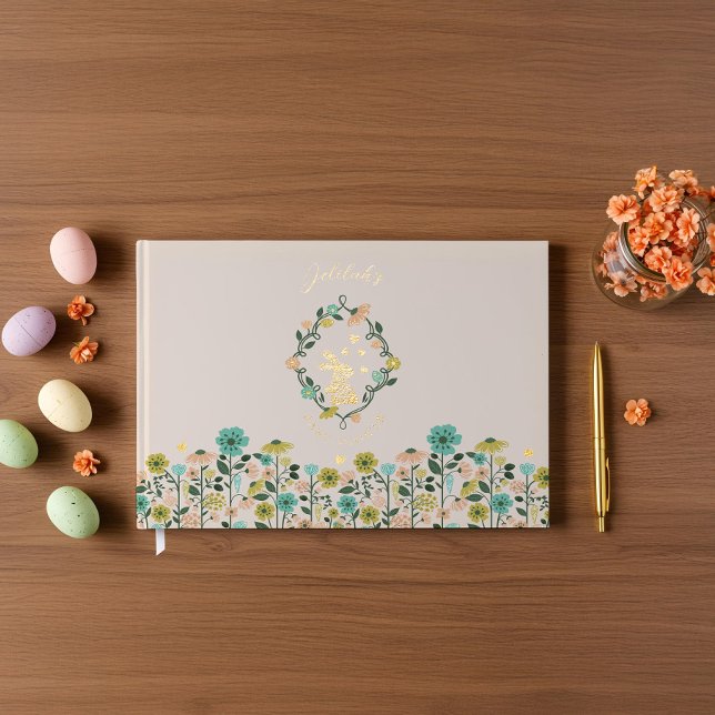 Libro De Visitas Baby Shower de los conejitos de Pascua (Spring Wildflower Easter Bunny Baby Shower Foil Guest Book)