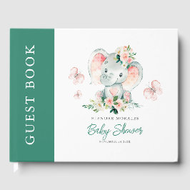 Libro De Visitas Baby Shower de marco de elefante floral verde rosa