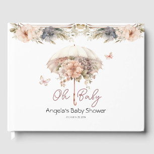 Libro De Visitas Baby Shower de mariposa de paraguas rosado