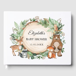 Libro De Visitas Baby Shower de moda Greenery Woodland Animals