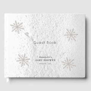 Libro De Visitas Baby Shower de Nieve Blanca Blanda de Plata