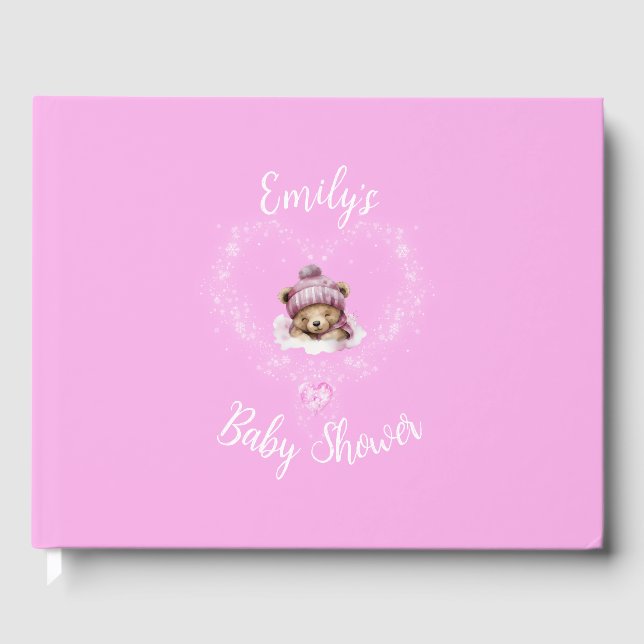 Libro De Visitas Baby Shower De Oso De Teddy De Nieve Emocionada (Anverso)