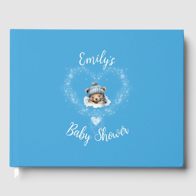 Libro De Visitas Baby Shower De Oso De Teddy De Nieve Emocionado (Anverso)