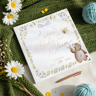 Libro De Visitas Baby Shower de pulsera azul de piel de carpintero