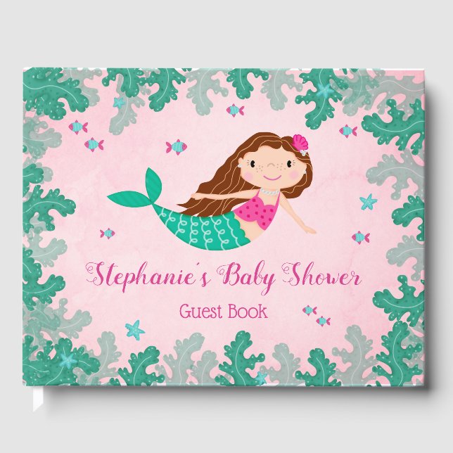 Libro De Visitas Baby Shower De Sirena Rosa Bajo El Mar (Anverso)