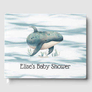 Libro De Visitas Baby Shower de Watercolor Blue Whale Boy