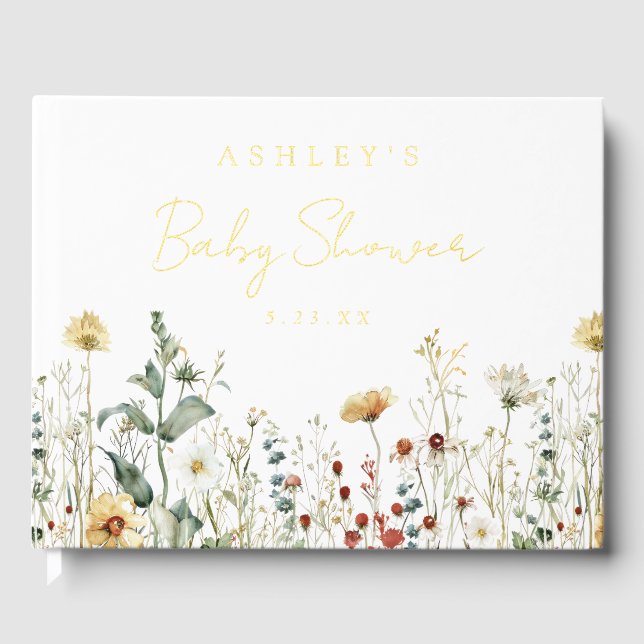 Libro De Visitas Baby Shower del estadio Summer Wildflower (Anverso)