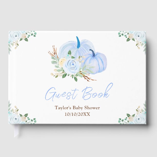 Libro De Visitas Baby Shower floral Blue Pumpkins (Anverso)