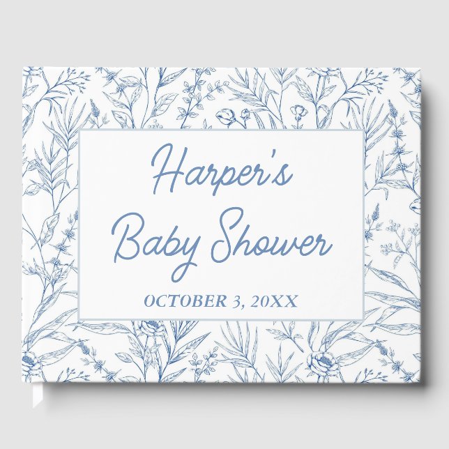 Libro De Visitas Baby Shower floral Dainty Blue personalizado (Anverso)