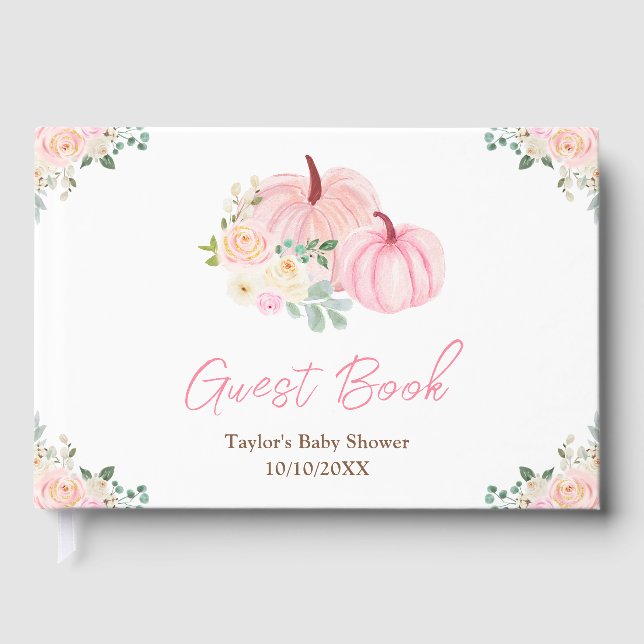 Libro De Visitas Baby Shower floral de calabazas rosadas (Anverso)