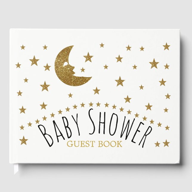 Libro De Visitas Baby Shower Gold Moon and Stars (Anverso)