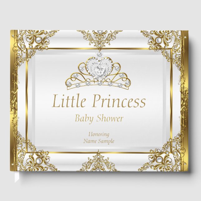 Libro De Visitas Baby Shower Gold White Pearl Princess (Anverso)